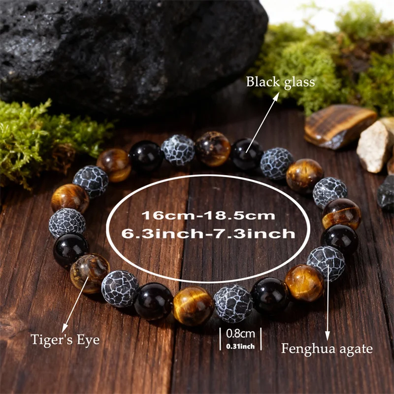 Natürliche Schwarze Obsidian Verwitterte Felsen Tigerauge Perlen Armbänder für Männer zur Gesundheit Dreifacher Schutz Frauen Seelen-Schmuck – Detail 5