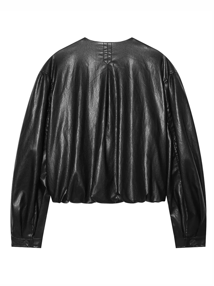 AACHOAE Women's Faux Leather Cropped Jacket Oversized Zip Up PU Leather Coat Casual Bomber Jacket Streetwear Outerwear