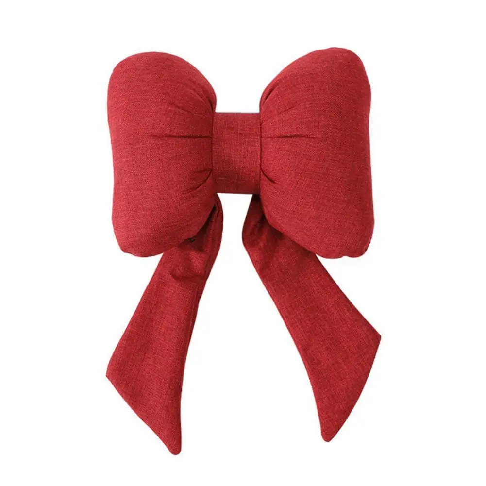 28*22cm Streamer Cotton And Linen Bow Headrest Neck Pillow Autumn And Winter Cute Back Car Cushion Seat Lumbar Support