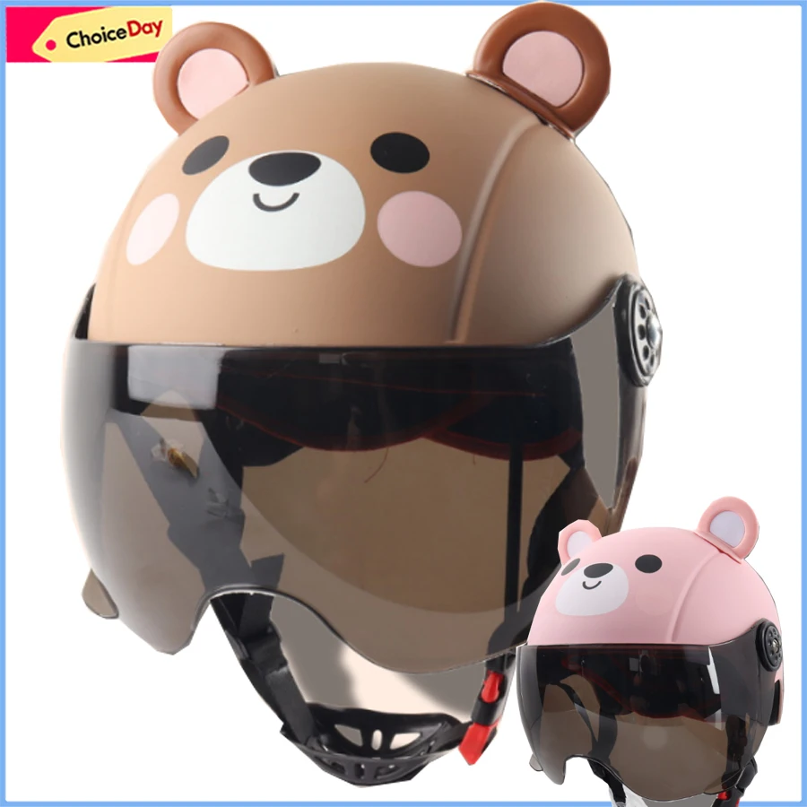 Half Helmets Kids Motorcycle kawaii cute cartoon Dual Lens Scooter bike Helmet Casco Vespa Village Riding Capacete De Helmets