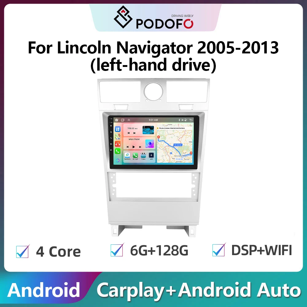 

Podofo 2din Android Car Radio For Lincoln Navigator 2005-2013 6G+128G Carplay Stereo Player Autoradio WIFI GPS Navigation FM/RDS