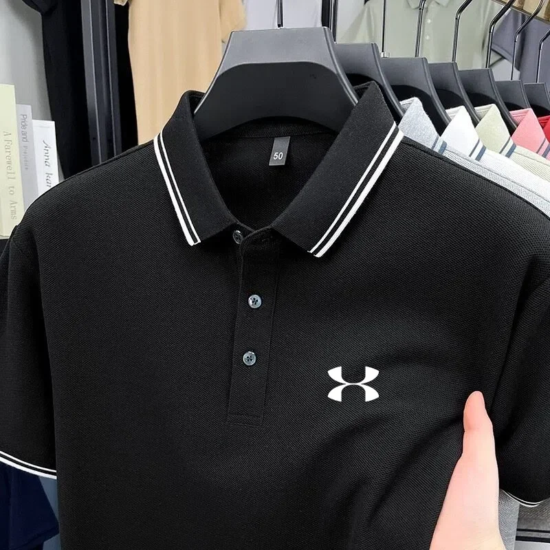 2026 Summer Men's 100% Cotton Striped Embroidered Polo Shirt Breathable Comfort Short Sleeve Casual Sports Lapel Tops