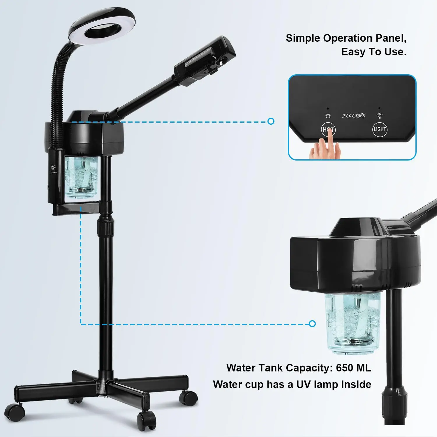 

Black spray machine Beauty physiotherapy Simple hot spray 2-in-1 face steaming machine