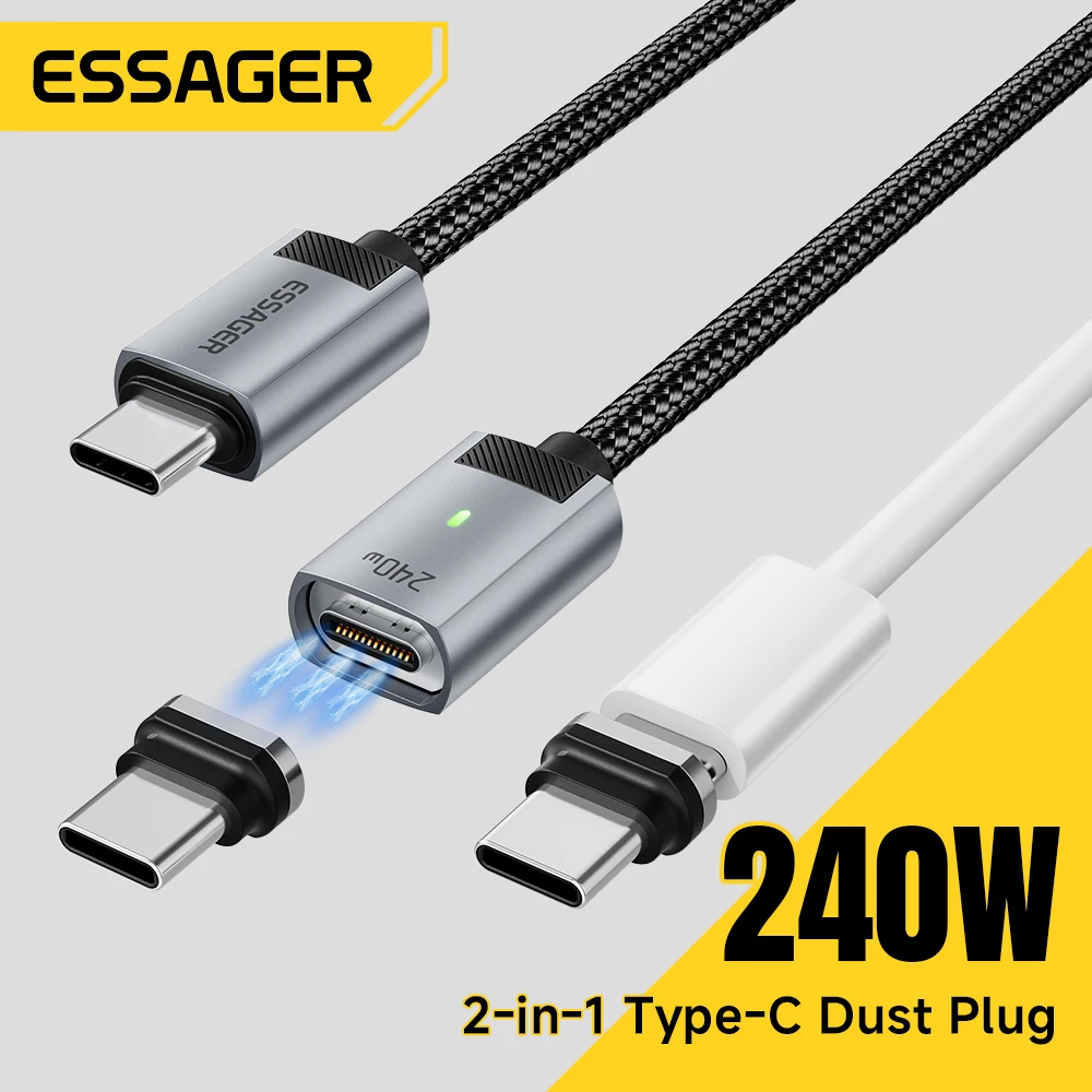 Essager 240W Magnetic Charger Cable  USB C To Type C Cable PD 5A Fast Charging For IPhone 17 16 Samsung Laptop Charger Wire Cord