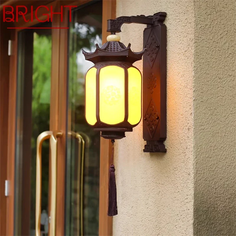 BRIGHT-Estilo Chinês LED Lâmpadas de Parede Externa, Impermeável, Retro, Elétrica, Varanda, Corredor, Pátio, Villa, Portão, Hotel