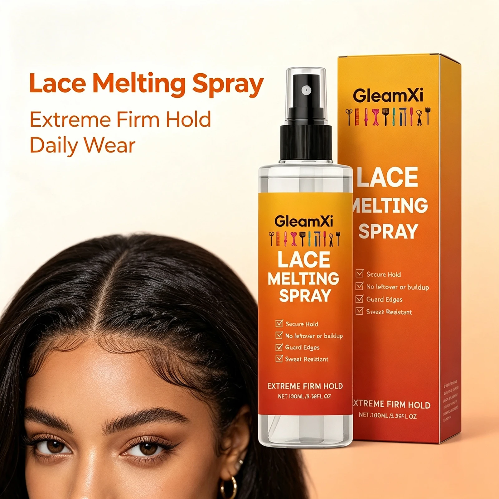 100ml Lace Wig Melting Spray Gentle Hold Lightweight Volumizing Hair Adhesive for Lace Wigs Strong Natural Invisible Lace Glue