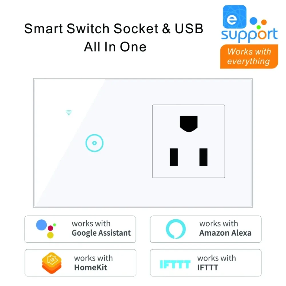 TUYA WIFI Smart Wall Socket 10A USB Charger Universal Electrical Plug Outlet Power Touch Switch Works with Alexa Google Home