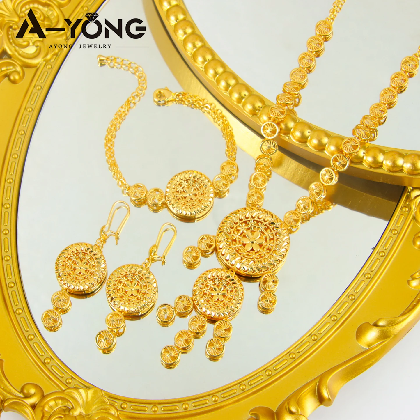Äthiopisches Brautschmuck-Set 24k Vergoldet Dubai Elegante Halskette Armband Ohrringe Habesha Damen Vintage Schmuck – Detail 4