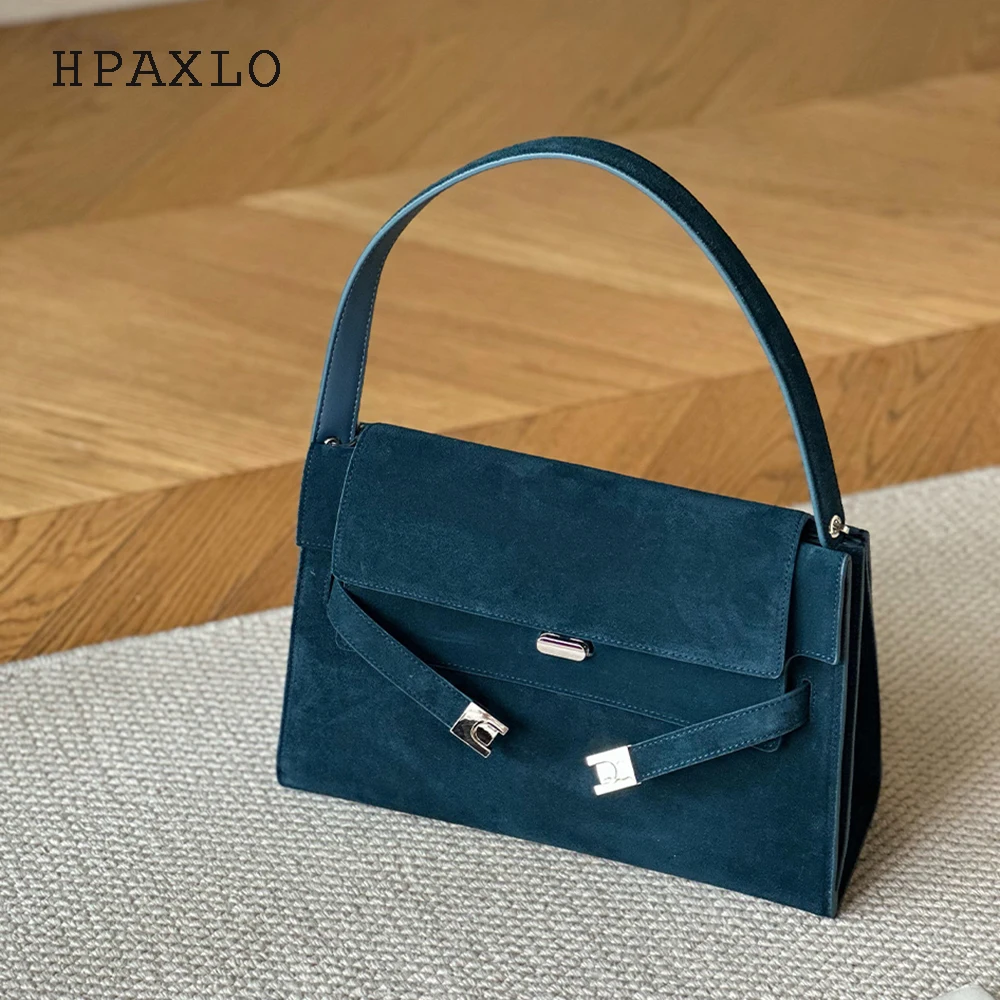 

Сумка подмышки с клапаном из воловьей кожи первого слоя, новый дизайн, замшевая винтажная сумка большой вместимости, модная портативная сумка через плечо, женская сумка