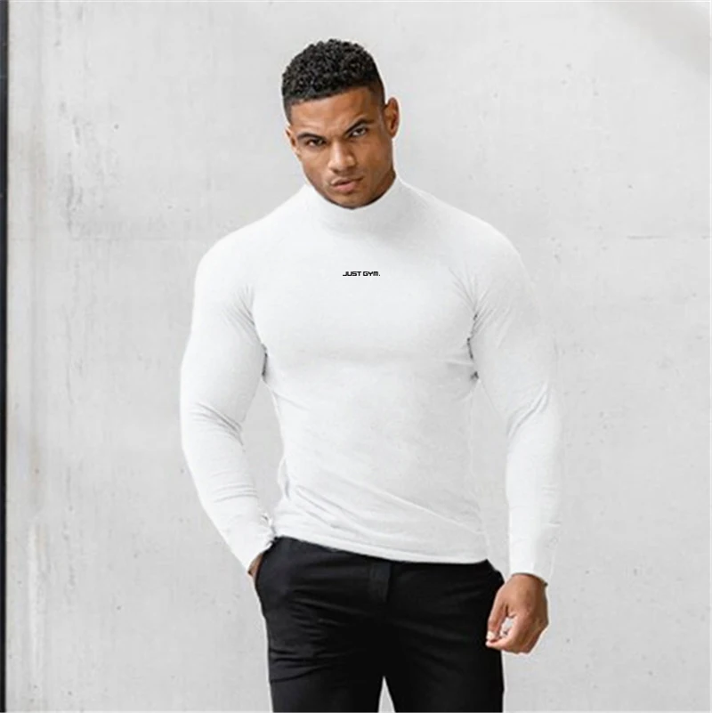 Men's Long Sleeve Turtleneck T-shirts Running Compression Shirt Moisture Wicking Slim Fit Gym Workout Quick Dry Athletic Top