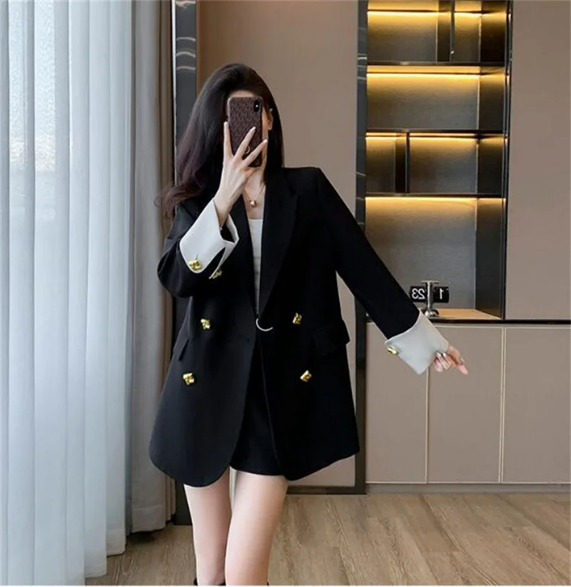 2025 Nuovo, giacche blazer casual coreane, per abbigliamento da donna, cappotti da abito neri, blazer primaverili autunnali, top da abito slim da