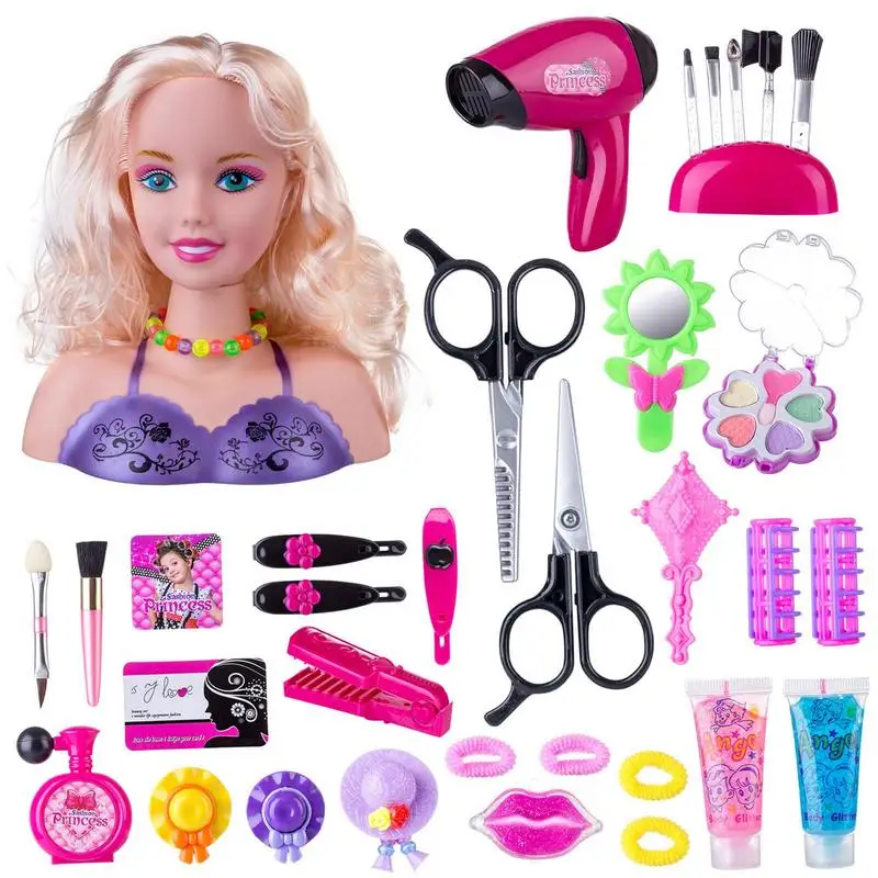 

35pcs Doll Hair Beauty Dress Up Salon Set Pretend Play Makeup Set With Blow Dryer And Other Styling Tools Fashion Toy For Kids