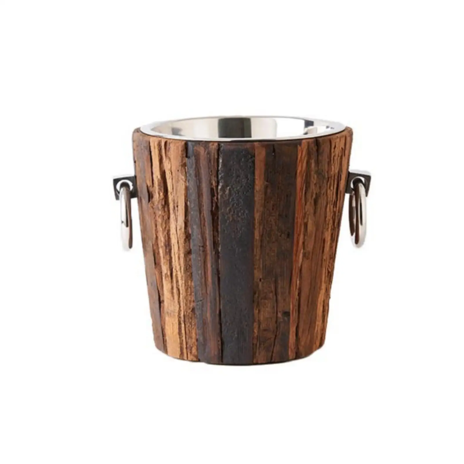 Bone Decorated Bucket Vertical Inlay Design Mixed Materials Accent Piece for Coffee Table and Shelf