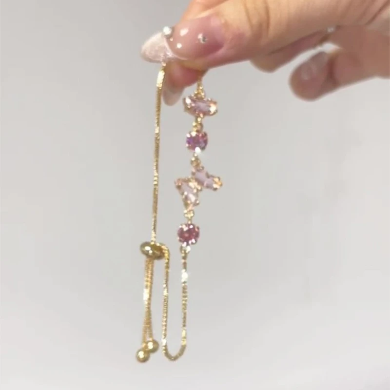 Cute Colored Crystal Butterfly Bracelets for Women 2024 Summer New Style Adjustable Copper Gold-plated Bracelet Party Jewelry