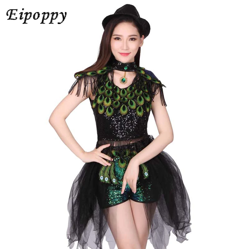 Dance Costume Adult ds Fashion Sequins Stage Performance Costume Peacock Dancing Girl