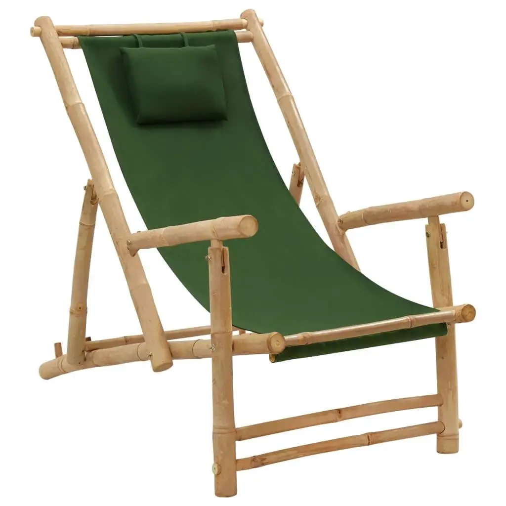 Eco-Friendly Bamboo and Canvas Green Deck Chair for Outdoor Relaxation