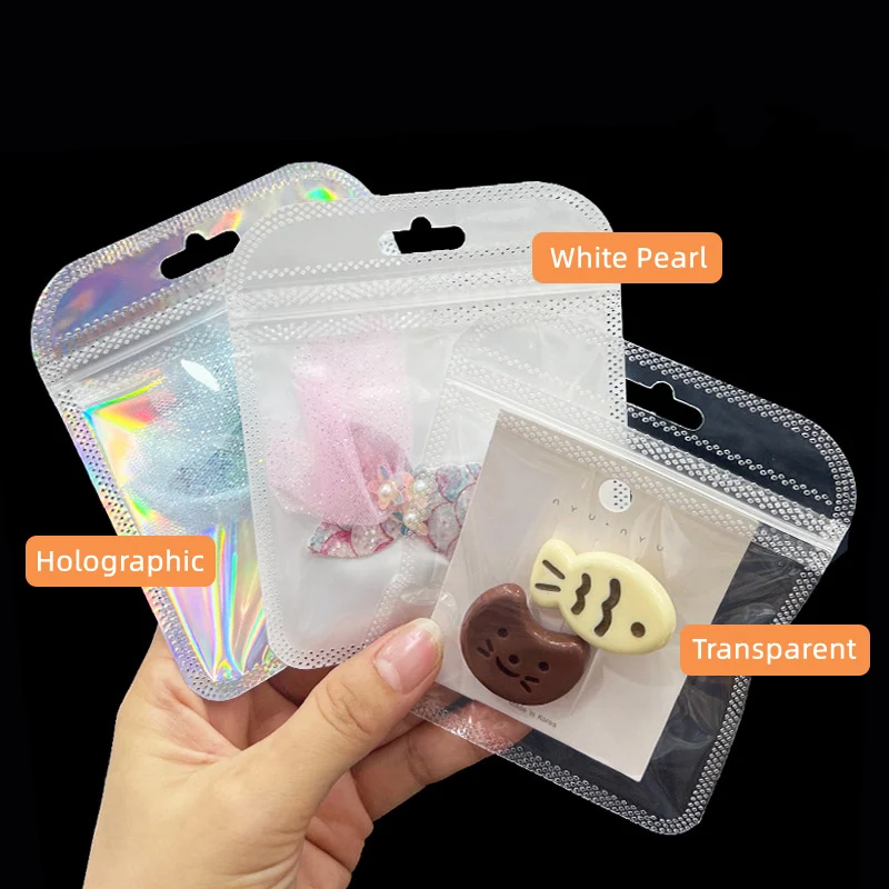 

Transparent Ziplock Bags Resealable opp Bags Holographic Laser Color Plastic Pouch for Jewelry Display Packaging Storage Baggies