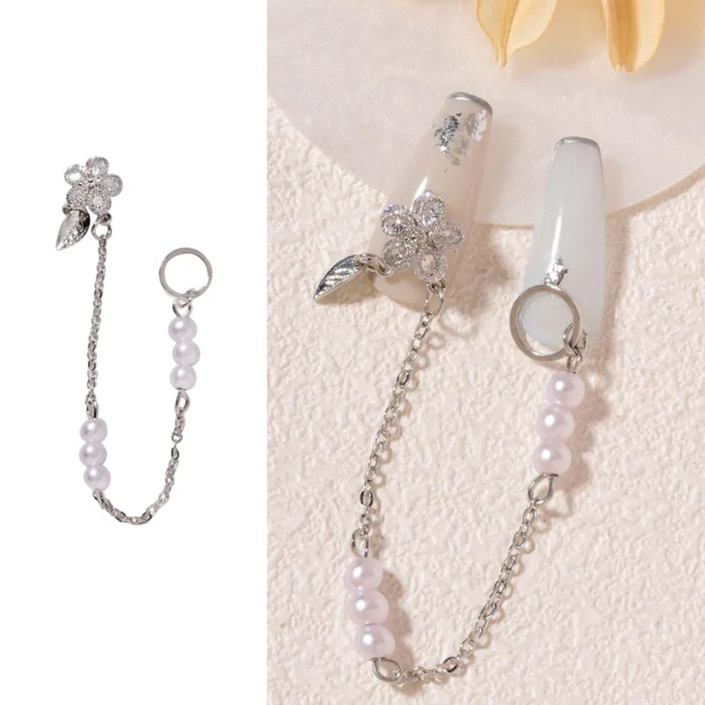 Charme corrente pingente pérola luxo prego strass bowknot diamante arte do prego diy decorações da arte do prego estrela corrente jóias