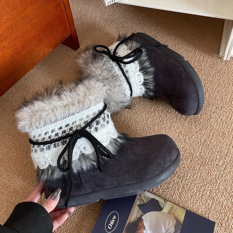 

Женские зимние ботинки 2025 года, осень-зима, новые плюшевые утепленные хлопковые туфли, винтажная модная повседневная обувь на шнуровке с нескользящим кружевным краем