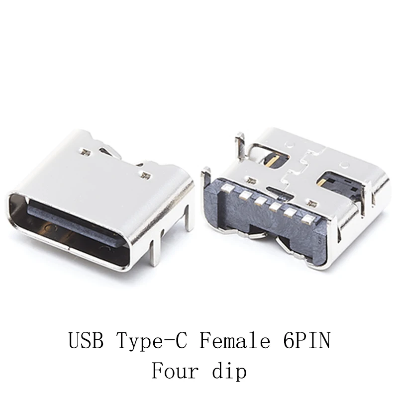 10pcs/lot Phone Tail Charging USB Jack Type C Female Connector 6Pin SMT Four Feet DIP