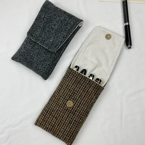 Retro Harris Checked Wool Pen Bag 4-pack Pen Bag Tweed Pen Bag Tweed Cover Magnetic Buckle Cover