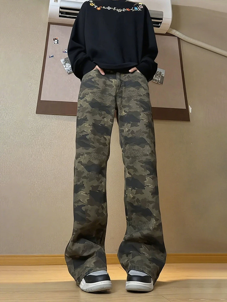 

Американские джинсы-карго в стиле High Street, мужские, прямые, ретро, модные, с высокой талией, удлиненные, с расклешенным низом