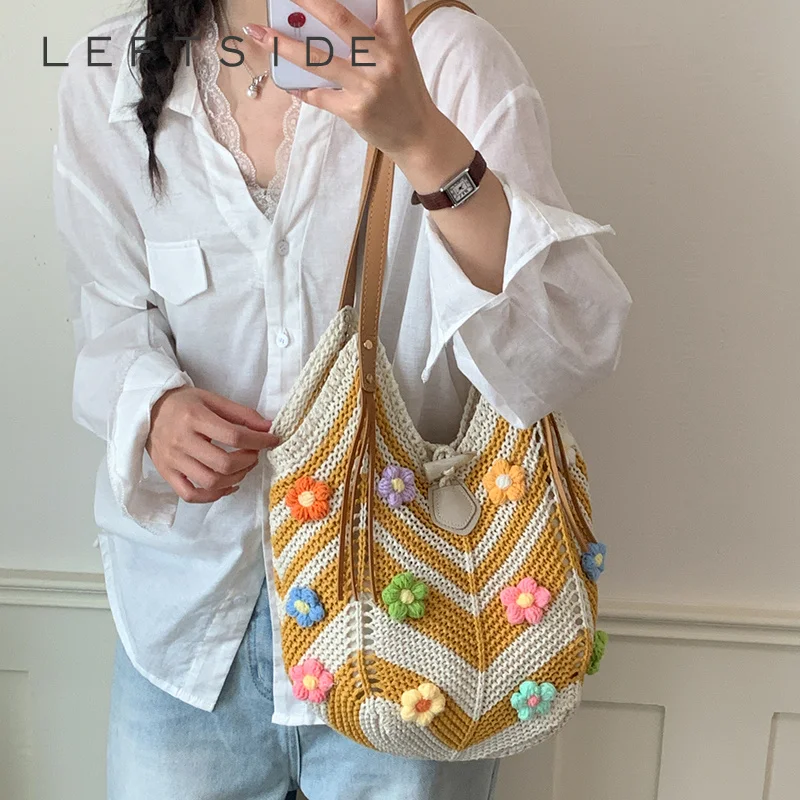 

Vintag Crochet Bag for Women Multicolor 3D Flower Handmade Woven Shoulder Tote Bags 2026 Summer New Trend Fashion Handbags