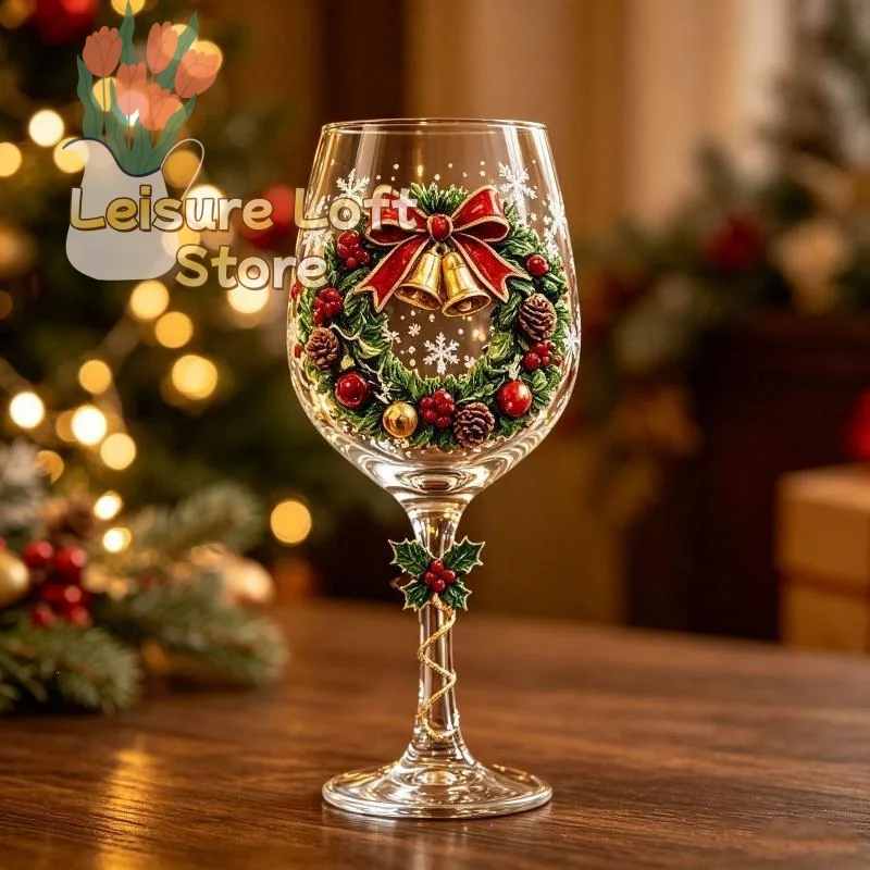 Christmas Themed Snowflake Stemmed Goblet Luxury Clear Glassware Winter Holiday Wine Cup for Bar Party Decor