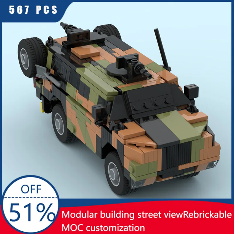 

567 детали MOC, военная серия, Bushmaster PMV, бронированная модель танка 4x4, собранная своими руками, развивающие креативные детские игрушки, рождественские подарки