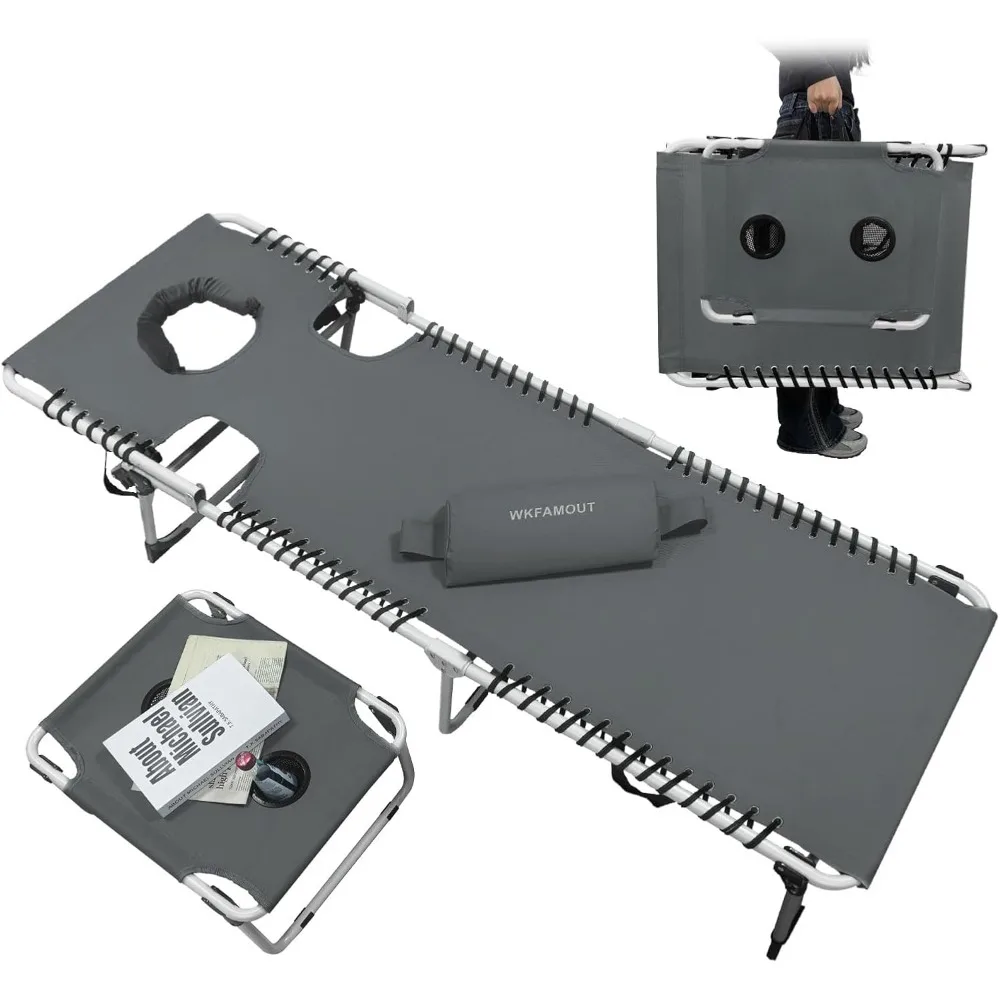 

Sun Tanning Chair with Face Hole 5-Position Folding Lounge Chair Outdoor with Portable Beach Table for Poolside Sunbathing Campi