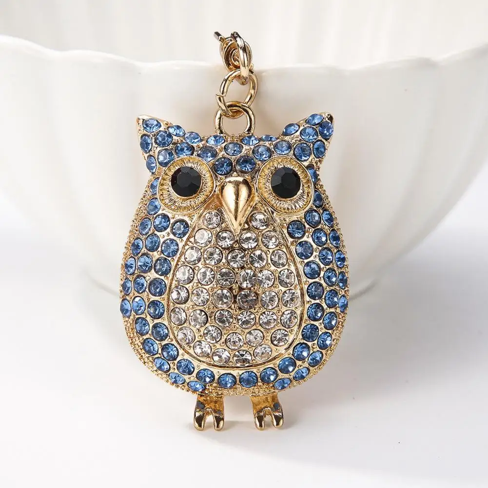 Cartoon Owl Pendant Keychain Sparkling Colorful Rhinestones Inlaid Car Keyring Backpack Bag Keychain