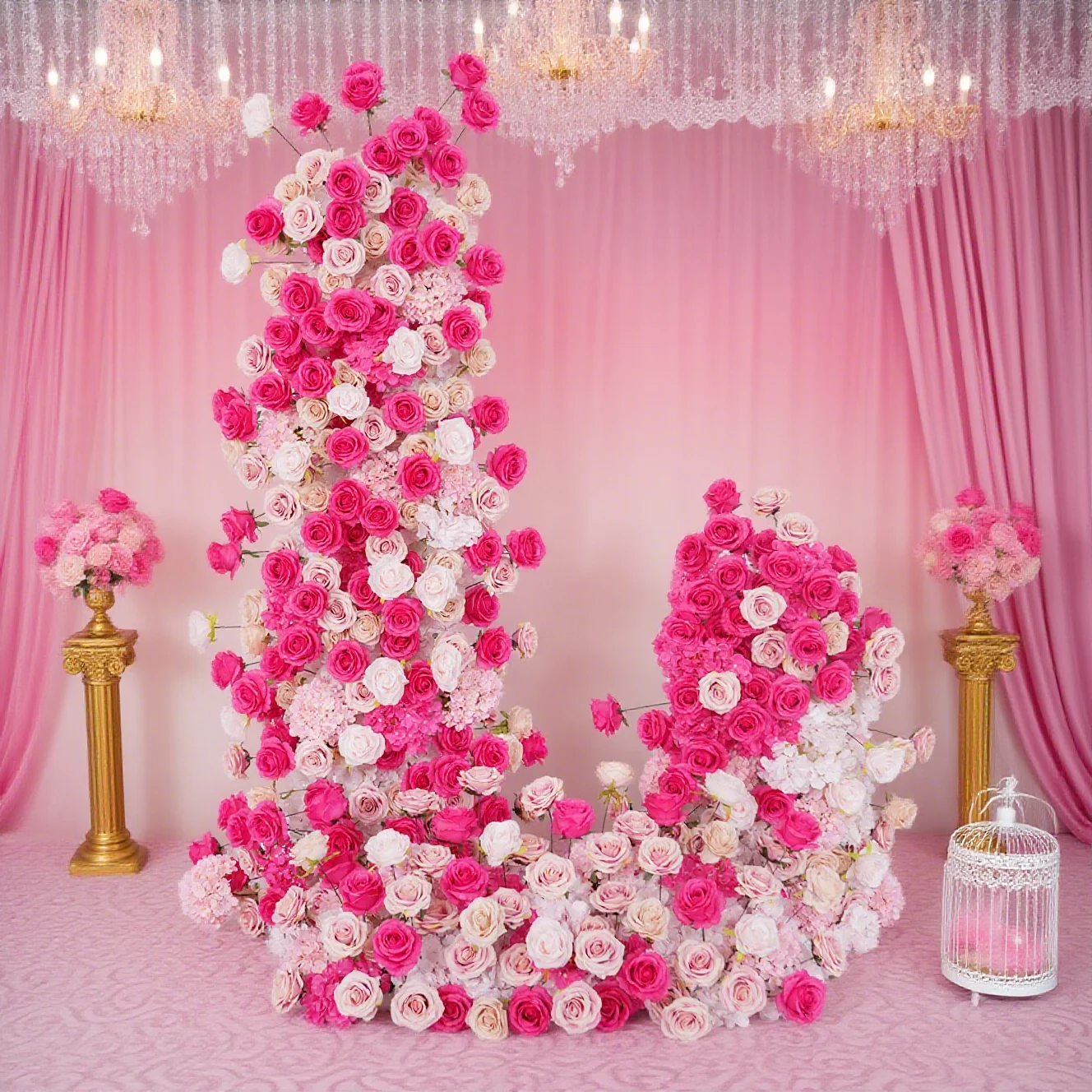 

Uflower 5D Hot Pink Rose Hydrangea Wedding Backdrop Arch KT Board Decor Flower Arrangement Floor Flower Row Event Party Props