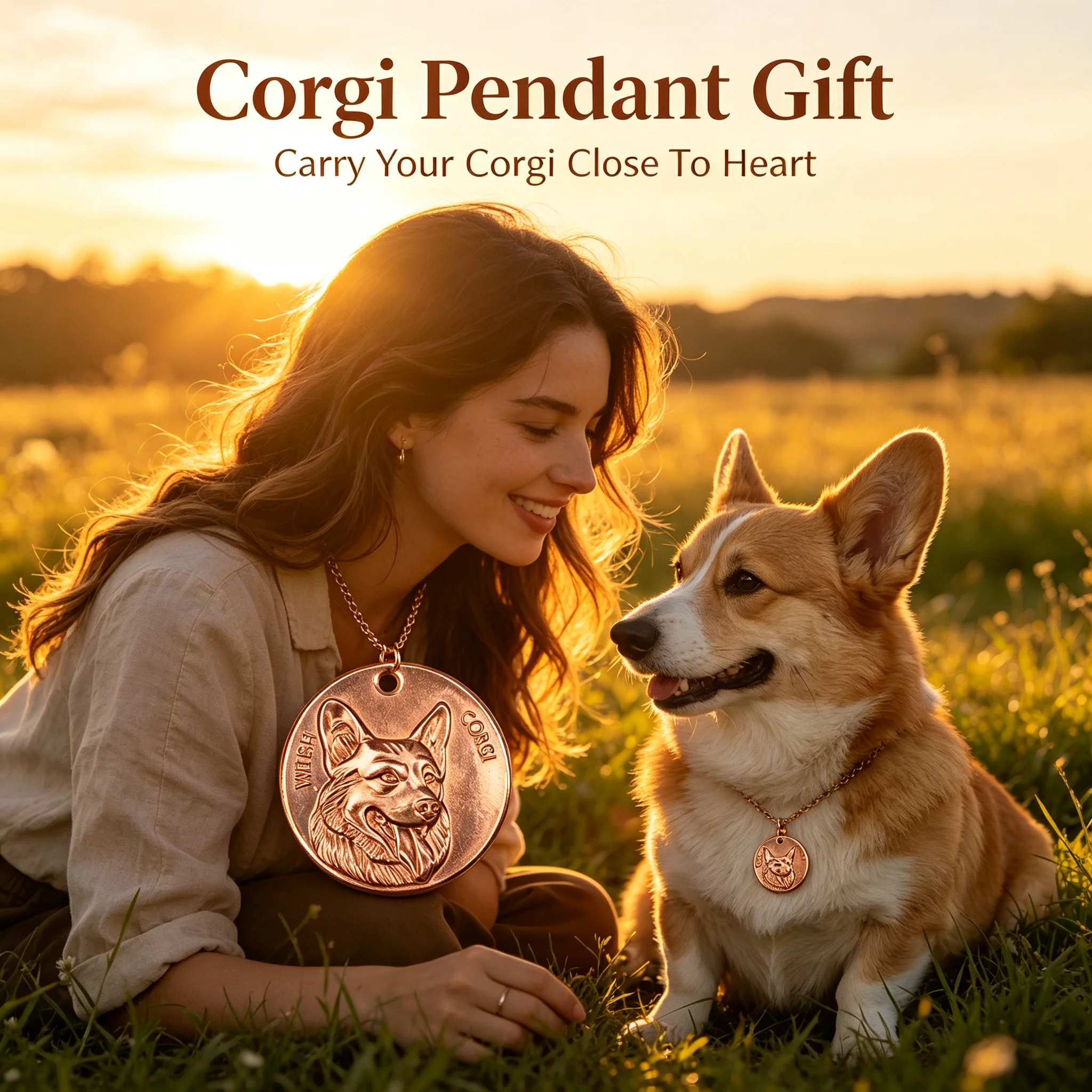 HandcraftedPureCopperWelshCorgiDogTagPetOwnerMatchingBond Keepsake3DRelief Pendant, Sentimental MemorialGiftfor Corgi Lovers
