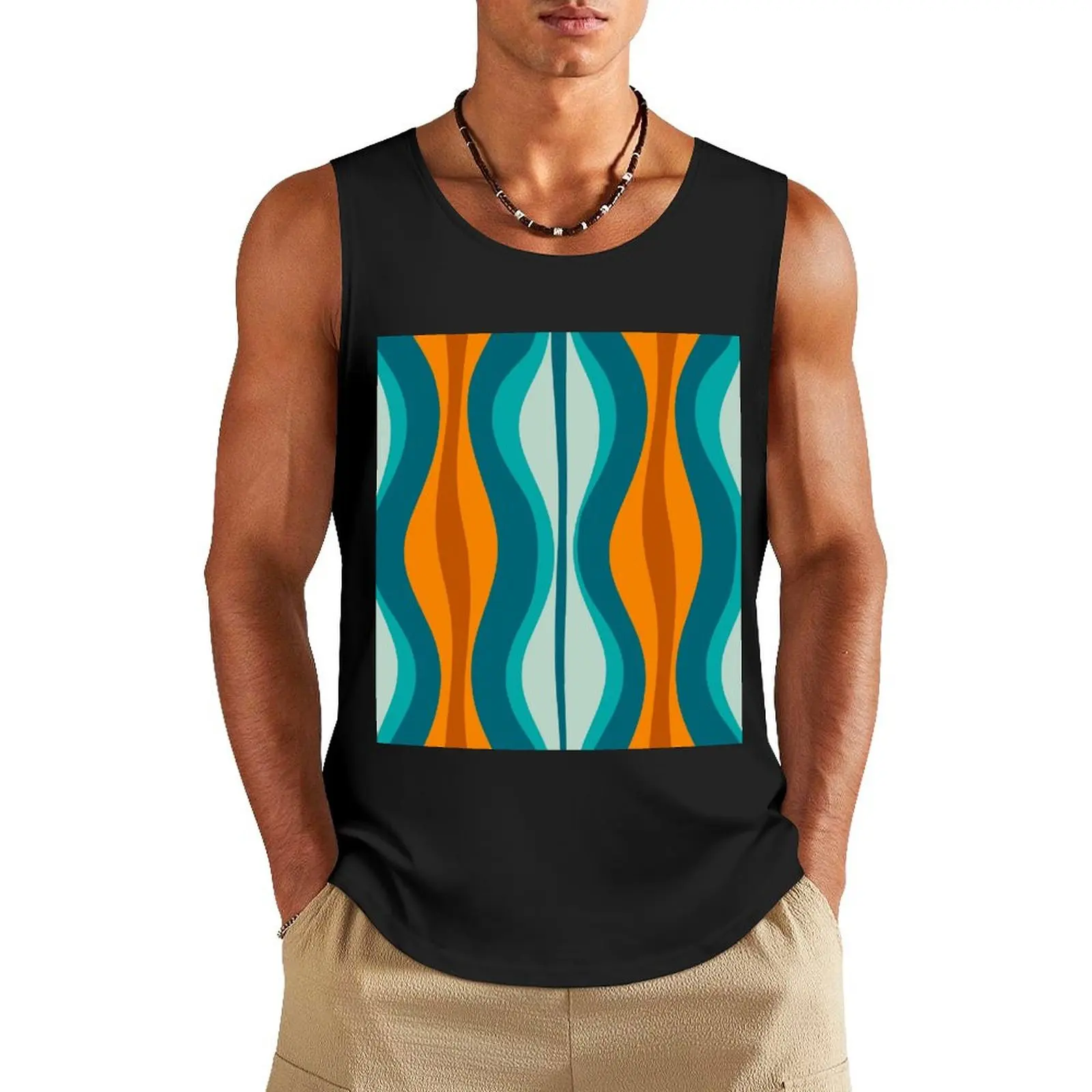 

Hourglass Abstract Midcentury Modern Pattern in Orange, Rust, Aqua, Turquoise, and Teal Tank Top fashion 2025 man