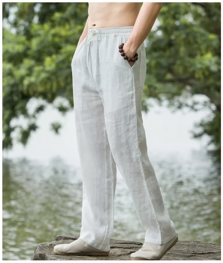 New Young and Middle-aged Cotton and Linen Wide-leg Linen Pants Men's Summer Thin Breathable  Casual Trousers