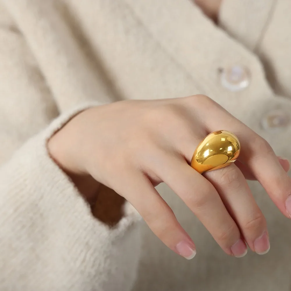 Hot Sale Trendy Water Drop Ring Retro Luxurious Open Rings Unique Gold Plated Jewelry Accessories Fashion