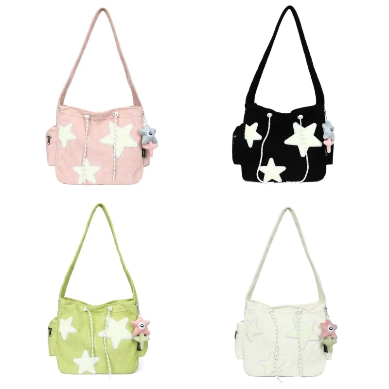 Stylish Corduroy Shoulder Bag with Star Pendant Crossbody Bags Perfect for Daily Outings Dropship