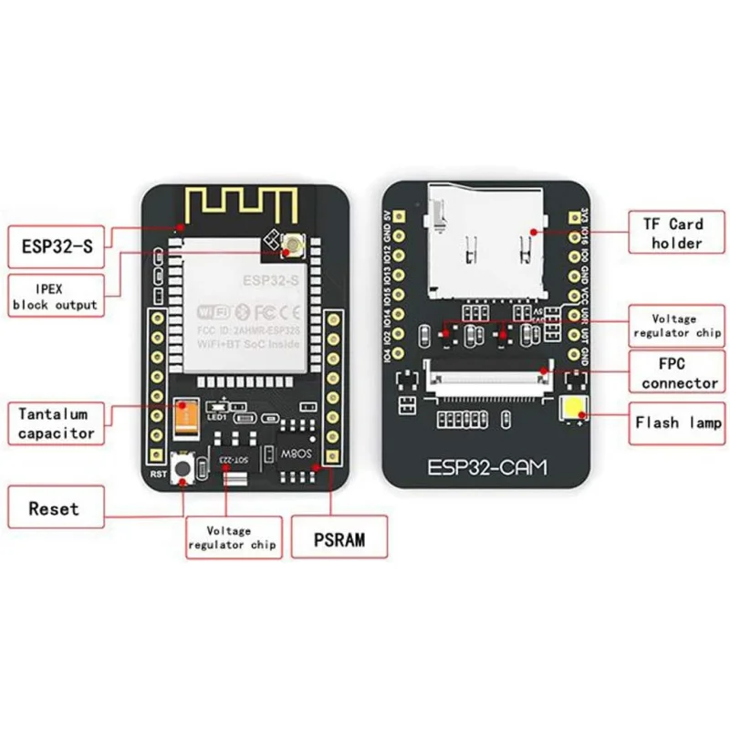 2pcs ESP32-CAM Camera Module with OV2640 2MP, WiFi Bluetooth Board 240MHz, Micro USB CH340, TF Card Slot