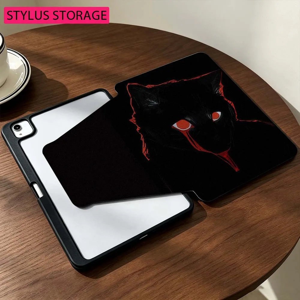 Cartoon Dark Cat For Samsung Galaxy Tab S9 S10 S11 14.6 13.1 inch FE Ultra 360° Rotation Stylus Storage Tablet Case