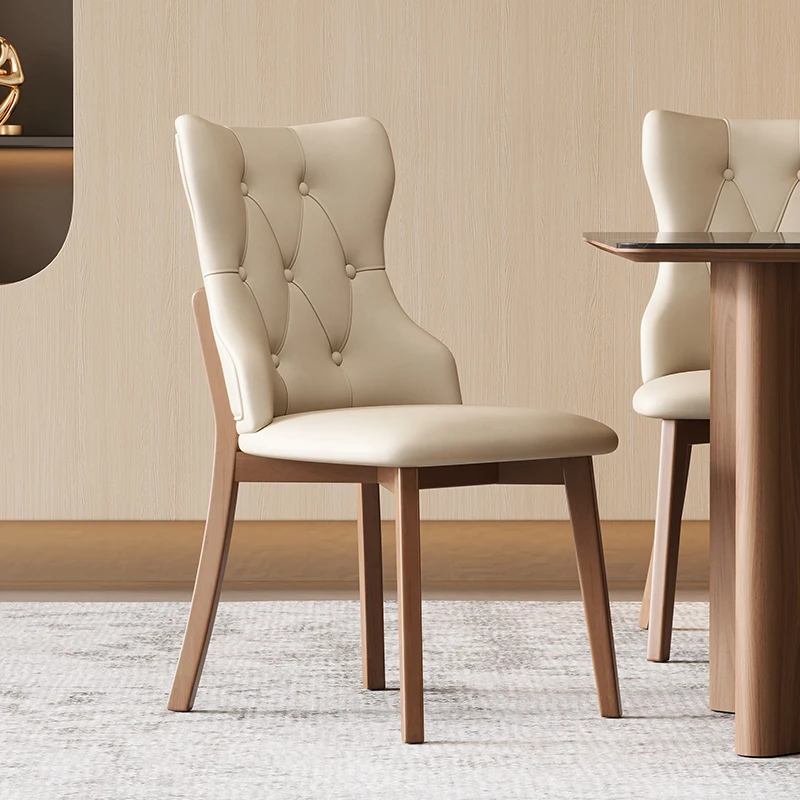 

American Retro Solid Wood Chair Modern Simple High-end Dining Chair Soft Bag Faux Leather with Backrest Multi-functional Chair