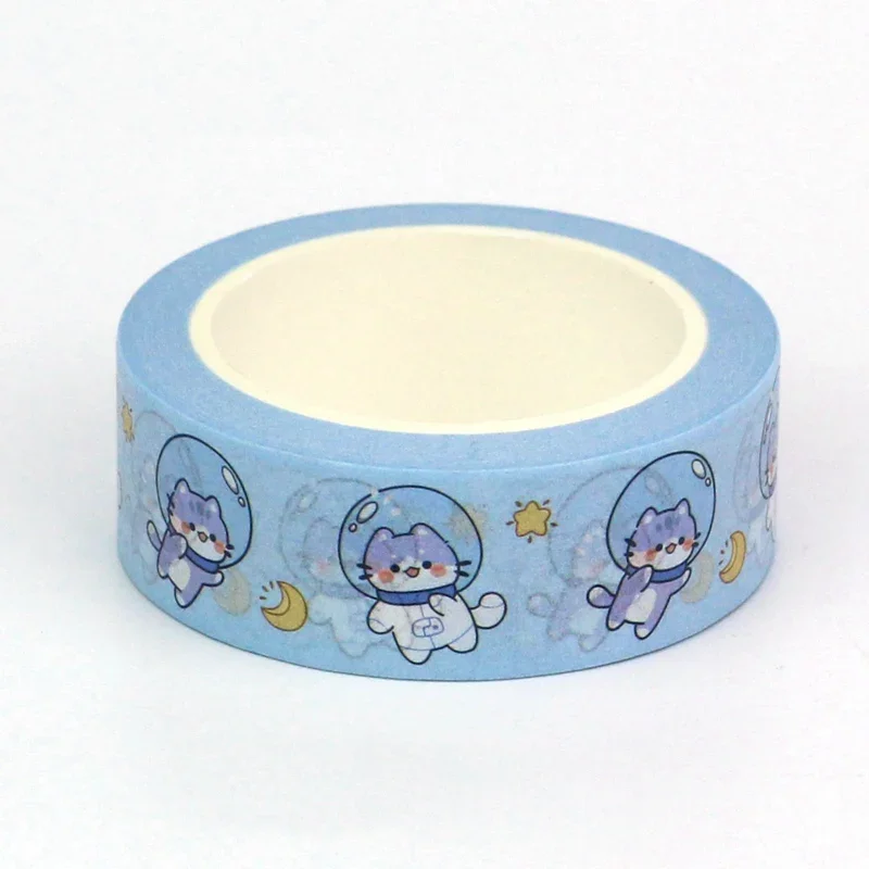 NEW 1PC 10M Decor Kawaii Astronaut Cats Moon Stars Washi Tape for Craft Journaling Adhesive Masking Tape Cute Stationery