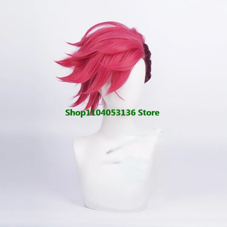 Game Arcane Season 2 Vi Jinx Cosplay Wig Vi 30cm Black and Red Hair For Women Men Halloween Carnival Party LOL Role Play Wig