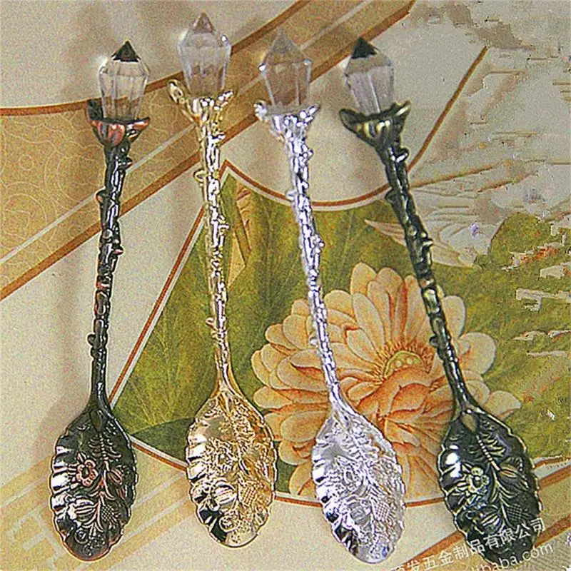 Luxurious Metal Dessert Spoon With Crystal Accent Delicate Salt Servers Tool 