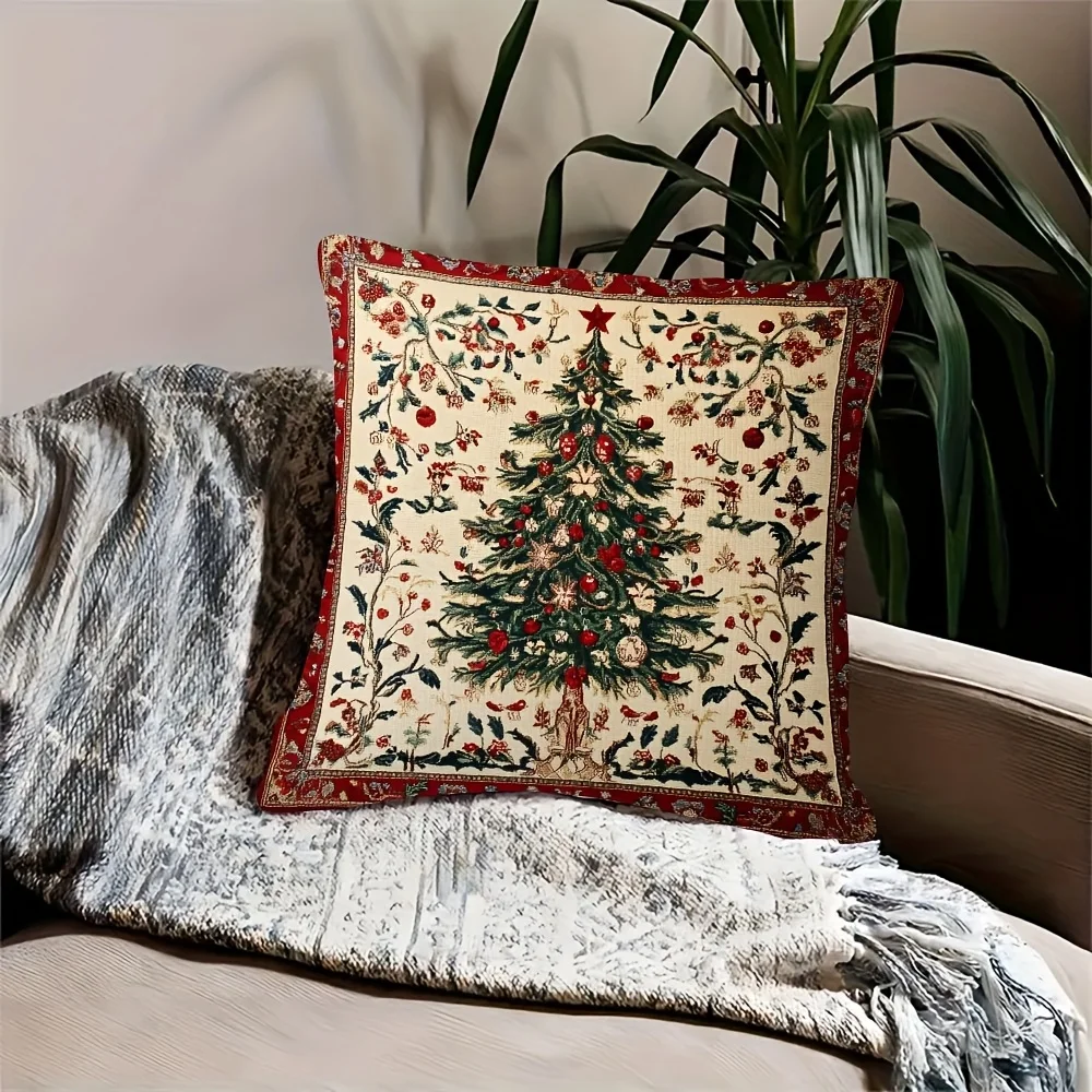 1 Funda de almohada con tematici de tapiz navideño، patron festivo de azbol Vintage، acento Elegante para el hogar y regalo para #4