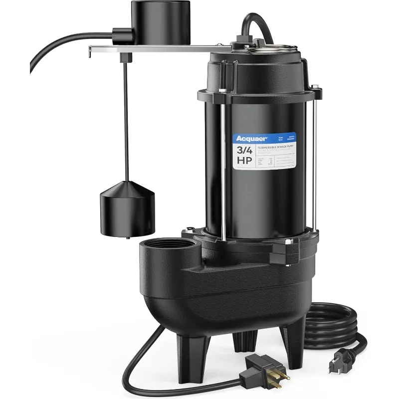 

Acquaer 3/4HP Sewage Pump Submersible, 6400 GPH Cast Iron Sump Pump with Automatic Integrated Vertical Float Switch