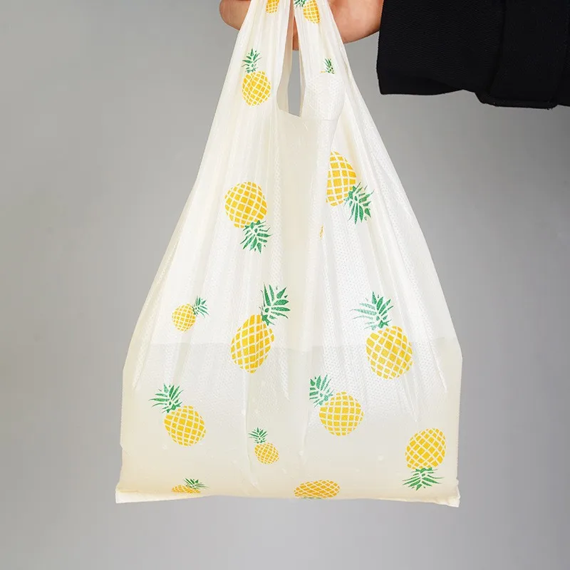 50 Uds. Bolsas de plástico para frutas, chaleco de supermercado para comestibles, bolsa de mano para comida, bebida, bolsas para llevar, embalaje de