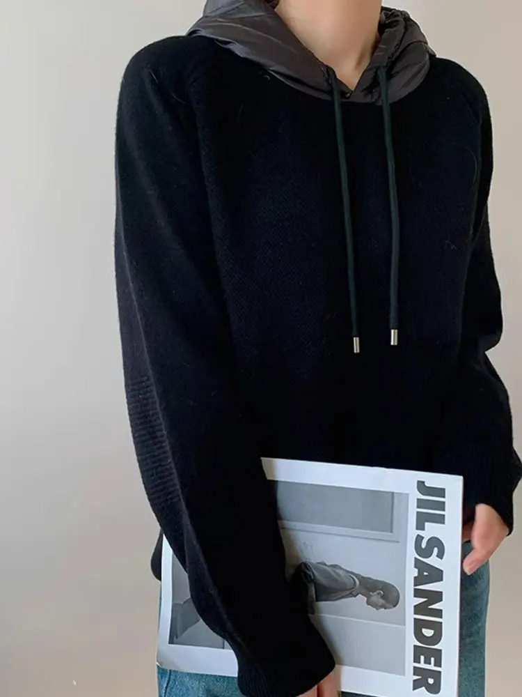 Wygodny, długi sweter z dzianiny, modny, miękki, w stylu lazy, unikalny, z kontrastowymi wstawkami, koreański, luźny krój, damski sweter.