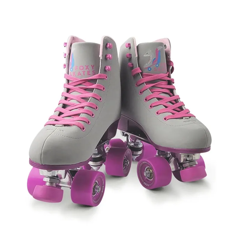 High-end Women's Double-row Skates Roller Skates Cowhide/PU Aluminum Alloy Frame 4-wheel Light Rental Leather Shoes
