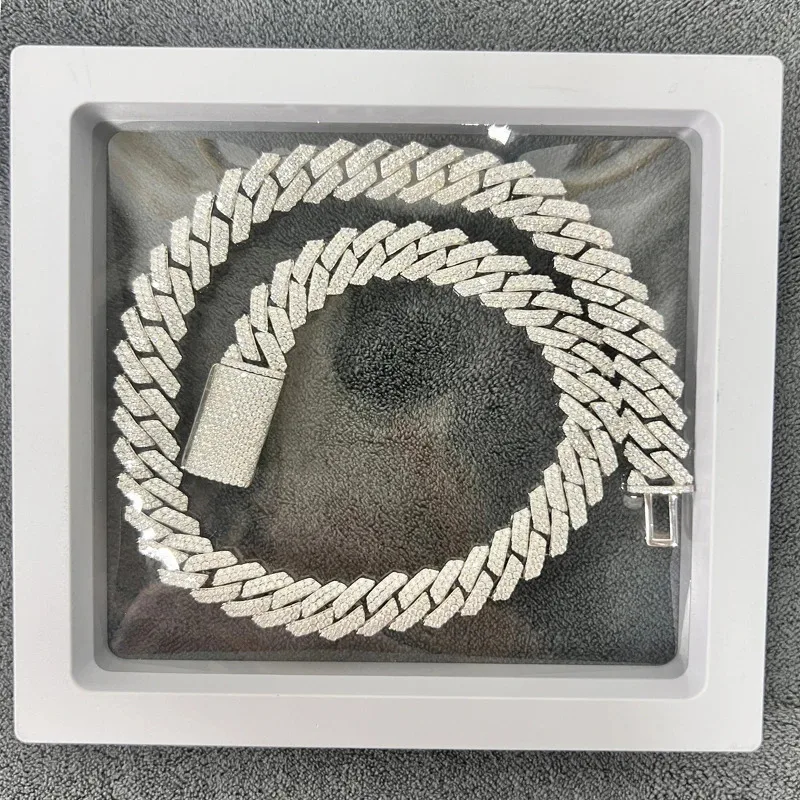 

12 мм два ряда модные украшения Iced Out стерлингового серебра 925 пробы кубинское ожерелье Майами VVS муассанит бриллианты хип-хоп кубинская цепочка звенья