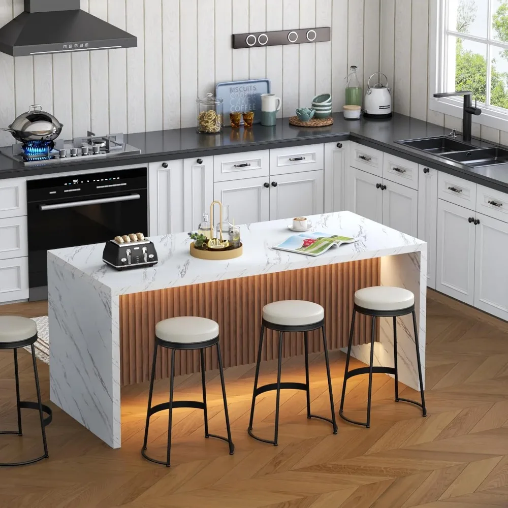 71" Large Imitation Marble Dining Table for 6-8 People, Island Table with LED Lights, Mordern Marble Stripes Kitchen Dining Tabl image 3